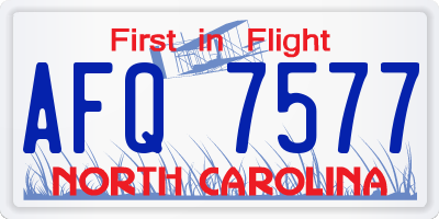 NC license plate AFQ7577