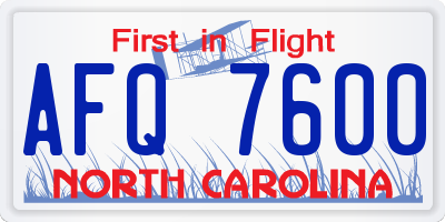 NC license plate AFQ7600