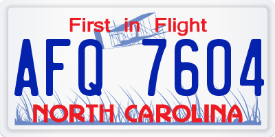NC license plate AFQ7604