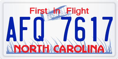 NC license plate AFQ7617