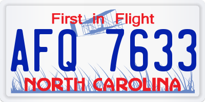 NC license plate AFQ7633