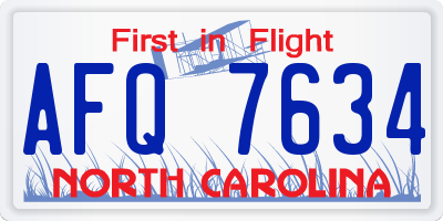 NC license plate AFQ7634