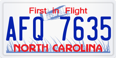 NC license plate AFQ7635
