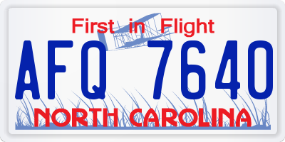 NC license plate AFQ7640