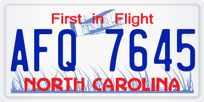 NC license plate AFQ7645