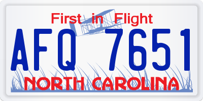 NC license plate AFQ7651