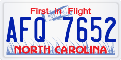 NC license plate AFQ7652