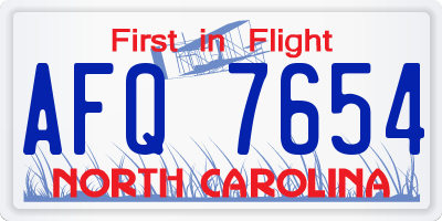 NC license plate AFQ7654