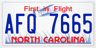 NC license plate AFQ7665