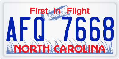 NC license plate AFQ7668