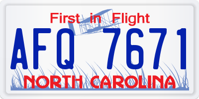 NC license plate AFQ7671