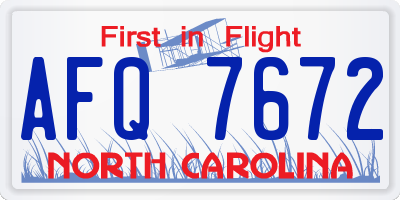 NC license plate AFQ7672