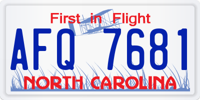 NC license plate AFQ7681