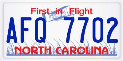 NC license plate AFQ7702