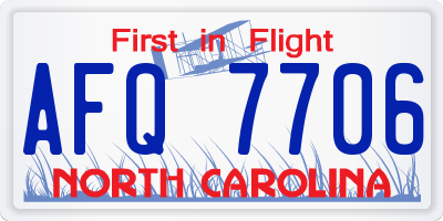NC license plate AFQ7706