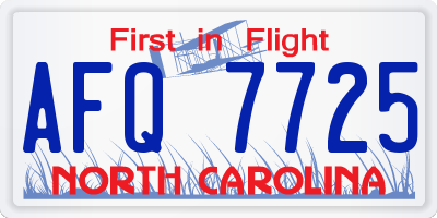 NC license plate AFQ7725