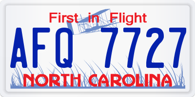 NC license plate AFQ7727