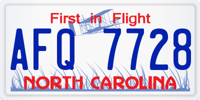 NC license plate AFQ7728