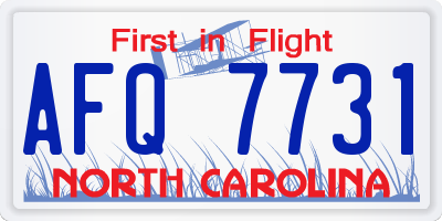 NC license plate AFQ7731