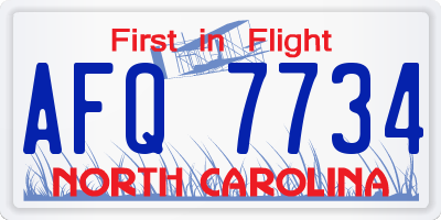 NC license plate AFQ7734