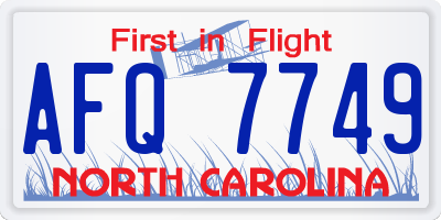 NC license plate AFQ7749