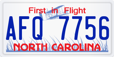 NC license plate AFQ7756