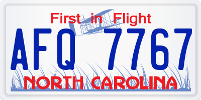 NC license plate AFQ7767