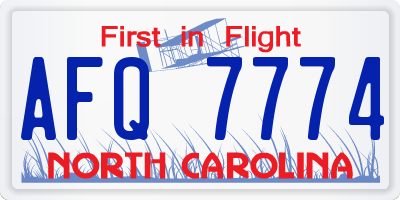 NC license plate AFQ7774