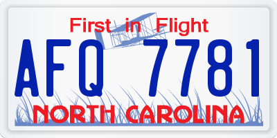 NC license plate AFQ7781
