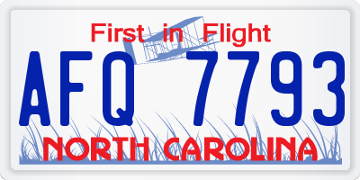 NC license plate AFQ7793