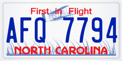 NC license plate AFQ7794