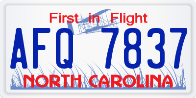 NC license plate AFQ7837