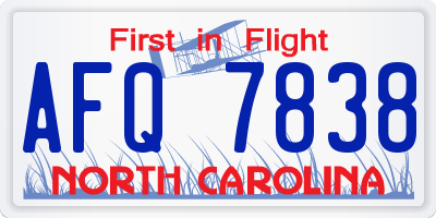 NC license plate AFQ7838