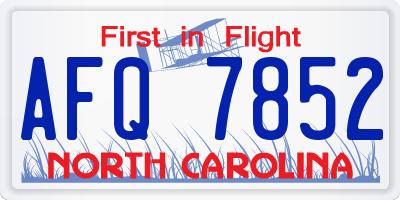 NC license plate AFQ7852
