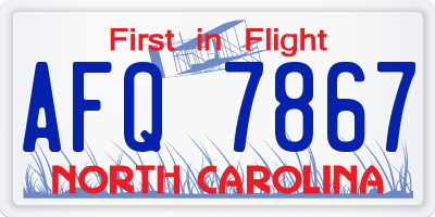 NC license plate AFQ7867