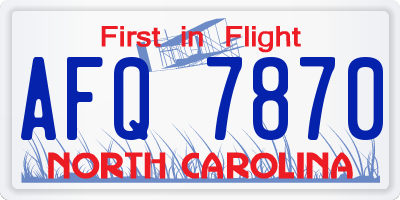 NC license plate AFQ7870
