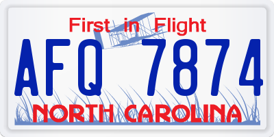 NC license plate AFQ7874