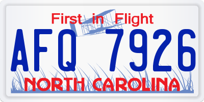 NC license plate AFQ7926