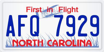 NC license plate AFQ7929
