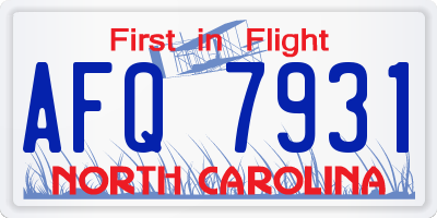NC license plate AFQ7931