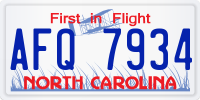 NC license plate AFQ7934