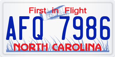NC license plate AFQ7986