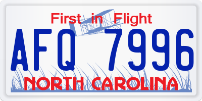 NC license plate AFQ7996