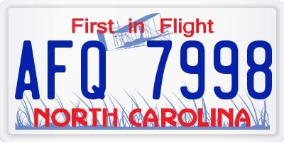 NC license plate AFQ7998
