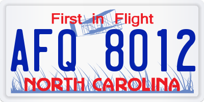 NC license plate AFQ8012