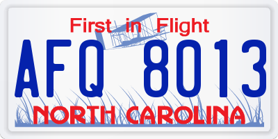 NC license plate AFQ8013