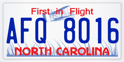 NC license plate AFQ8016
