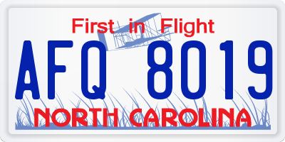 NC license plate AFQ8019