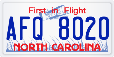NC license plate AFQ8020