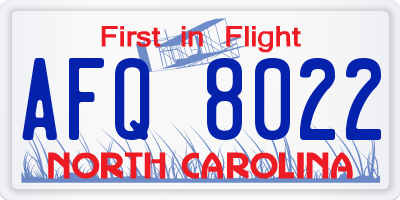 NC license plate AFQ8022